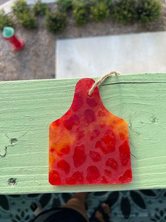 Yellow and Red Cow Tag