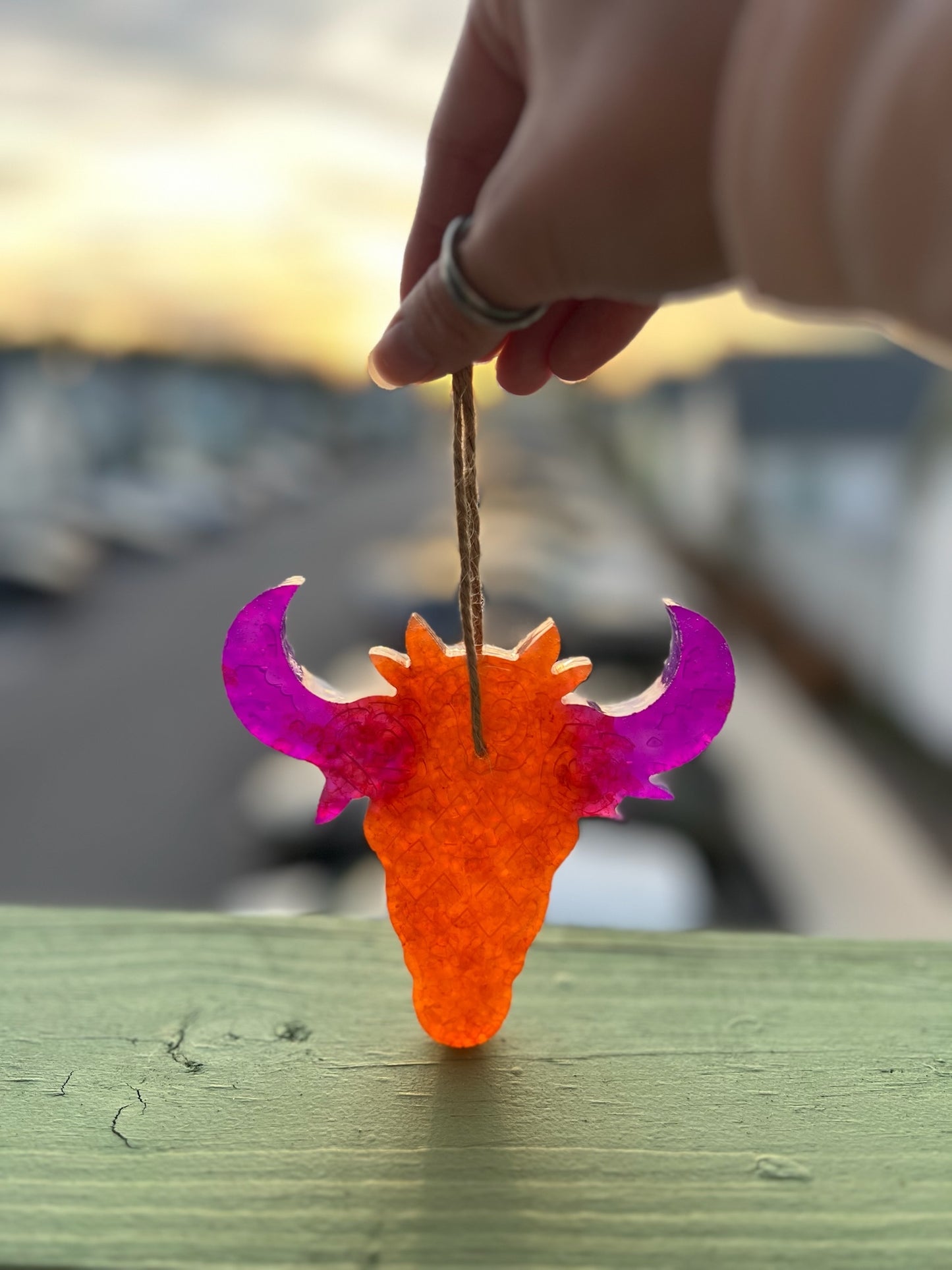 Orange and Purple Bull Skull