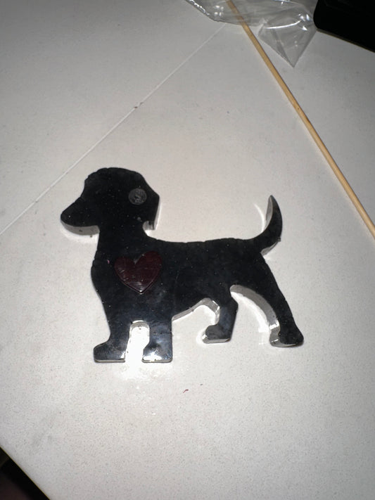 Black dachshund with red heart